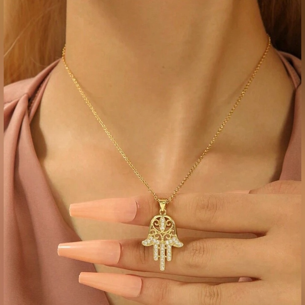 New Turkish Hamsa Hand Gold Plated Protection Pendant Charm Necklace - Picture 11 of 15